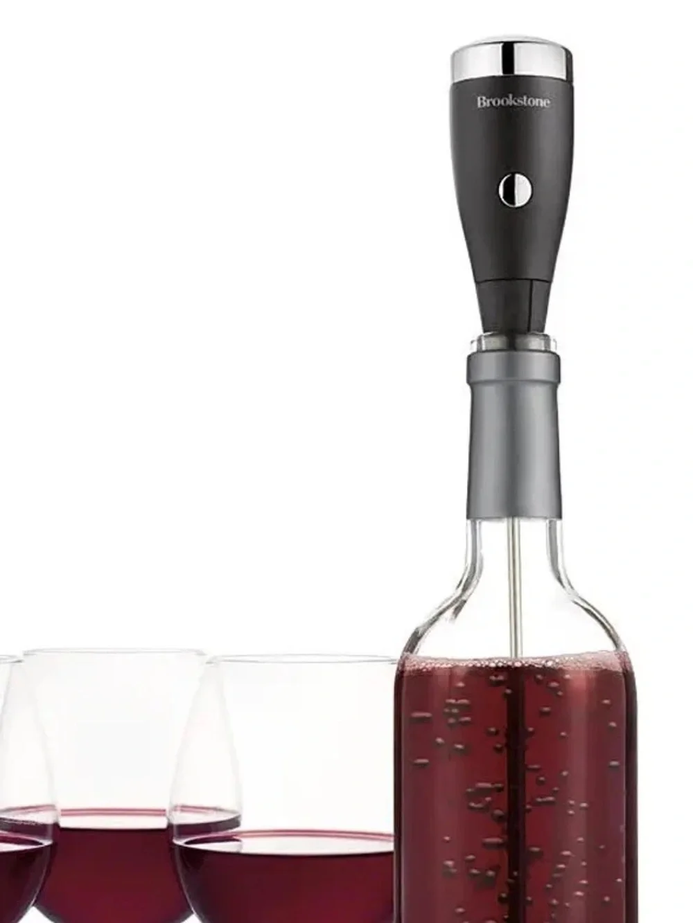 Brookstone Aero Full Bottle Wine Aerator in Deep Red Metallic NIB
